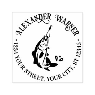 Gevangen vis aan haak naam retouradres  zelfinktende stempel