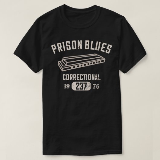 Gevangenis Blues Harmonica verdrietig T-shirt (Design voorkant)