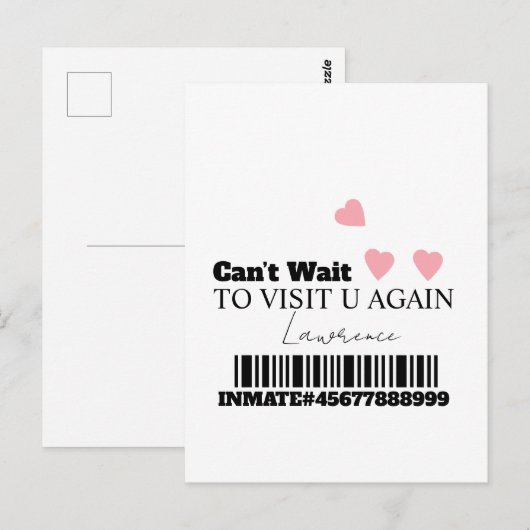 Gevangenis Lange Afstand Schattige Harten Bezoek Briefkaart (Voorkant / Achterkant)