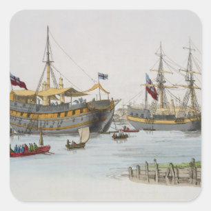 Gevangenisschepen uit de "Costume of Great Britain Vierkante Sticker