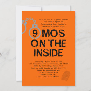 Gevangenisthema Baby shower 9 maanden aan de binne Kaart