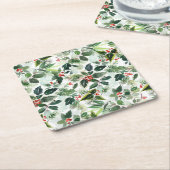 Gevarieerd Winterberry Patroon Kerstmis Kartonnen Onderzetters (Schuin)