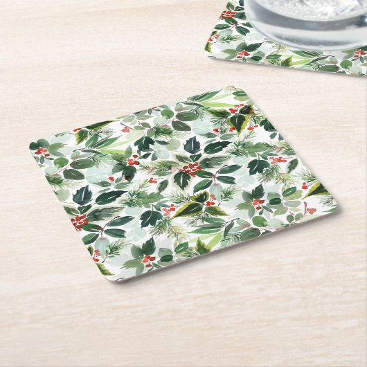 Gevarieerd Winterberry Patroon Kerstmis Kartonnen Onderzetters (Schuin)