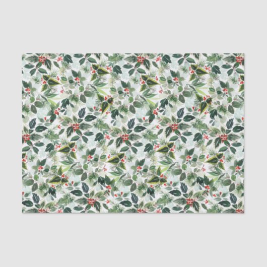 Gevarieerde bladeren en winterbessen Kerstmis Tissuepapier (Voorkant)