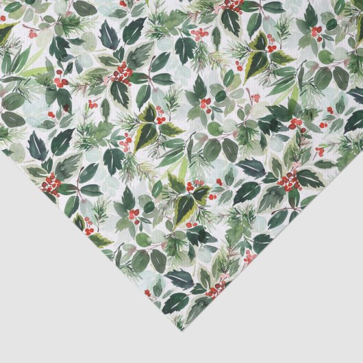 Gevarieerde bladeren en winterbessen Kerstmis Tissuepapier (Detail)