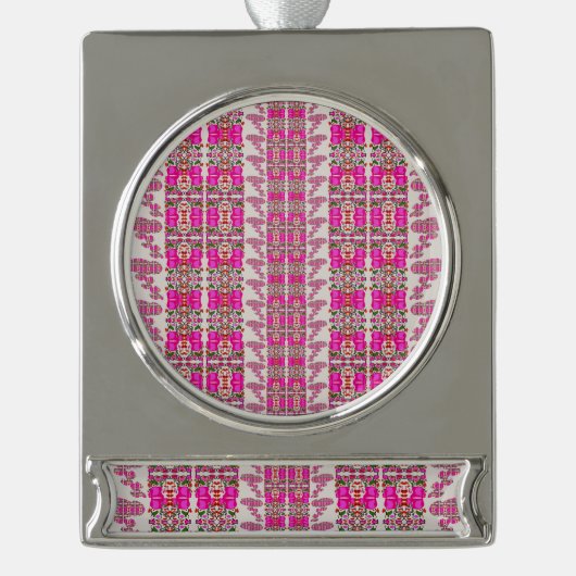 Gevarieerde bloemrozen verzilverd banner ornament (Voorkant)