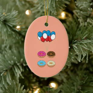 Gevarieerde Donuts en Ballonnen Keramisch Ornament
