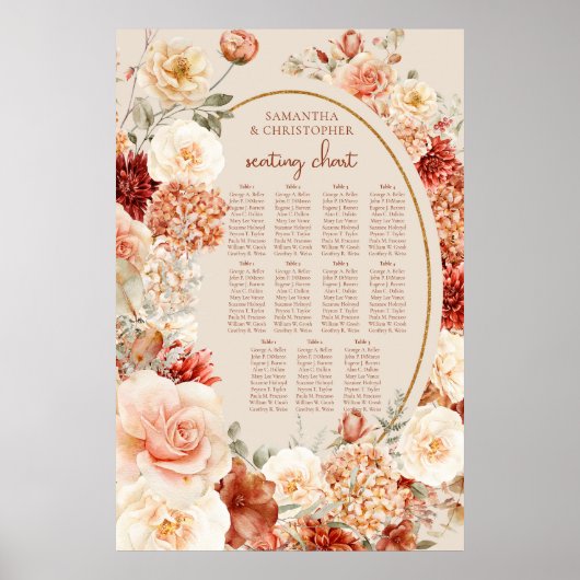 Gevarieerde herfst bloemenroestige ivoor blozen sa poster (Voorkant)