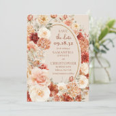 Gevarieerde herfst bloemenroestige ivoor blozen sa save the date (Staand voorkant)