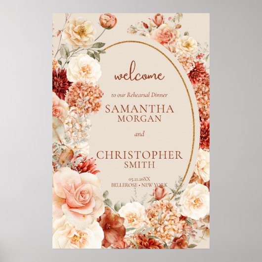 Gevarieerde herfst bloemenroestige Welkomstrepetit Poster (Voorkant)