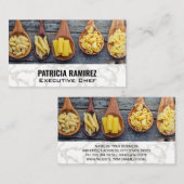 Gevarieerde pasta's op houten lepels | Marmer Visitekaartje (Voorkant / Achterkant)