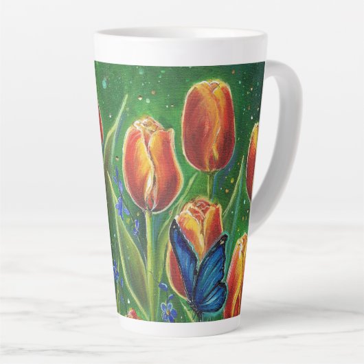 Gevarieerde tulpen met vlinders van Renee Lavoie Latte Mok (Rechterhoek)