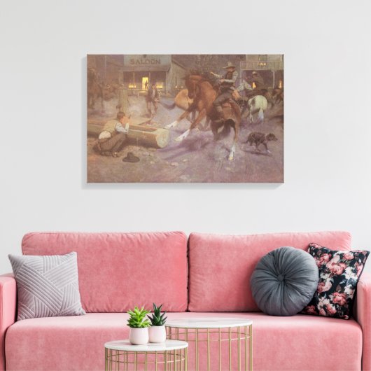 Gevecht in de Roundup Saloon door Bill Gollings Canvas Afdruk (Insitu (Woonkamer))