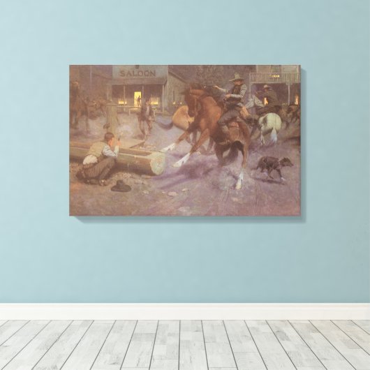 Gevecht in de Roundup Saloon door Bill Gollings Canvas Afdruk (Insitu (Houten vloer))