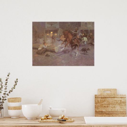 Gevecht in de Roundup Saloon door Bill Gollings Poster (Keuken)