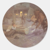 Gevecht in de Roundup Saloon door Bill Gollings Ronde Sticker (Voorkant)
