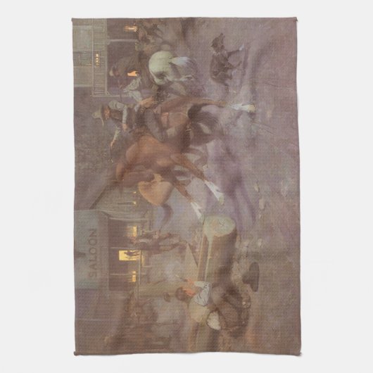 Gevecht in de Roundup Saloon door Bill Gollings Theedoek (Verticaal)