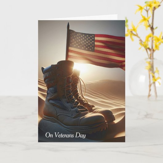 Gevecht laarzen en vlag in woestijnzand kaart (Gele Bloem)