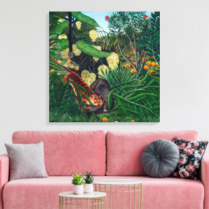 Gevecht tussen een Tijger en een Buffel H Rousse Canvas Afdruk