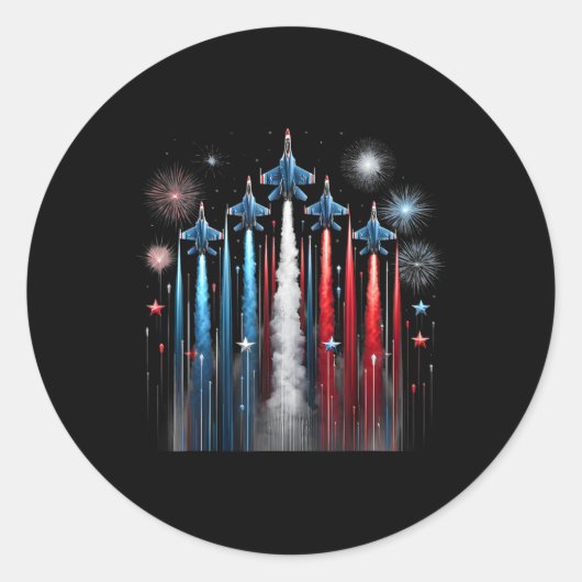 Gevechtsvliegtuig American Flag Patriotic 4th O Ronde Sticker (Voorkant)