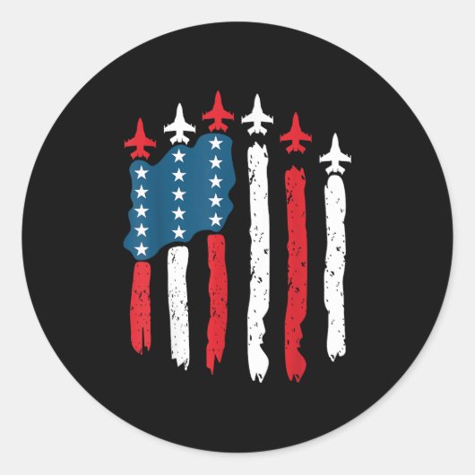 Gevechtsvliegtuig Amerikaanse vlag 4 juli Patrioti Ronde Sticker (Voorkant)