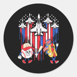 Gevechtsvliegtuig Amerikaanse vlag honkbal 4 juli Ronde Sticker