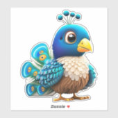 gevederde Baby Peacock, Peachick, Cartoon Graphic Sticker (Vel)