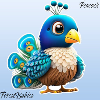 gevederde Baby Peacock, Peachick, Cartoon Graphic Sticker