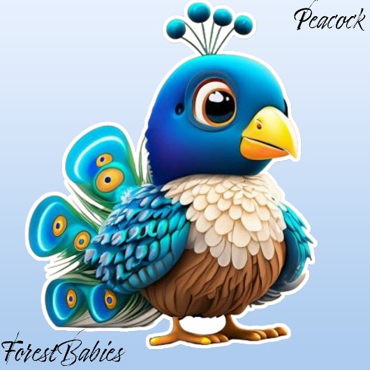 gevederde Baby Peacock, Peachick, Cartoon Graphic Sticker