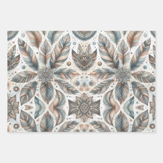 gevederde bloem inpakpapier vel (Voorkant 3)