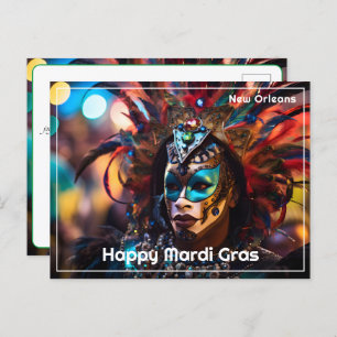 💜💛gevederde pracht: Mardi Gras Opulence Briefkaart