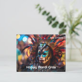💜💛gevederde pracht: Mardi Gras Opulence Briefkaart (Staand voorkant)