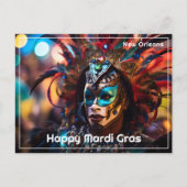 💜💛gevederde pracht: Mardi Gras Opulence Briefkaart (Voorkant)