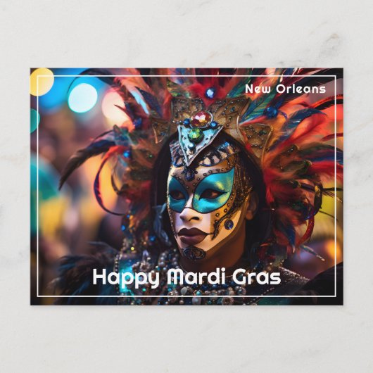 💜💛gevederde pracht: Mardi Gras Opulence Briefkaart (Voorkant)