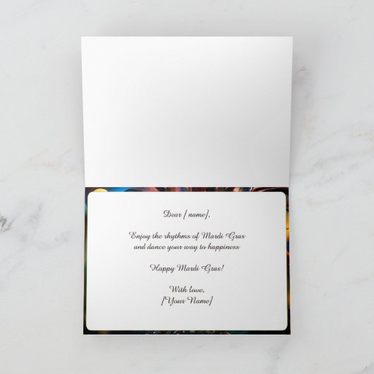 💜💛gevederde pracht: Mardi Gras Opulence Kaart (Binnen)