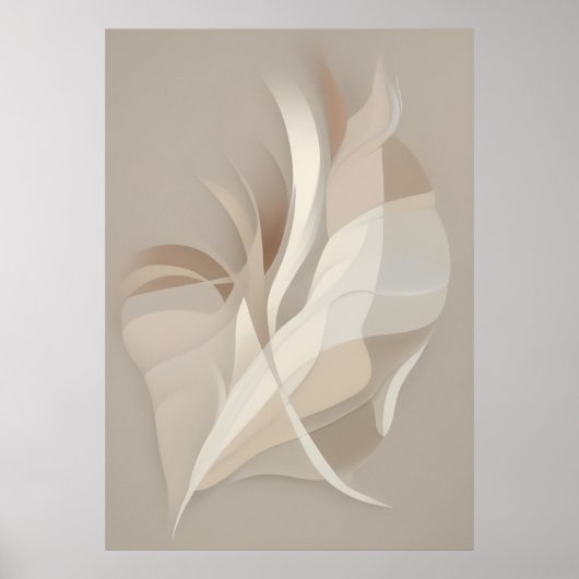 "Gevederde Rhapsody" | Beige Abstracte kunst Poster (Voorkant)