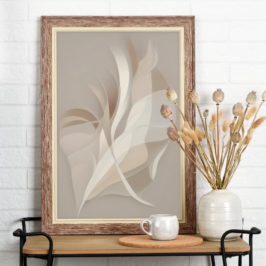 "Gevederde Rhapsody" | Beige Abstracte kunst Poster
