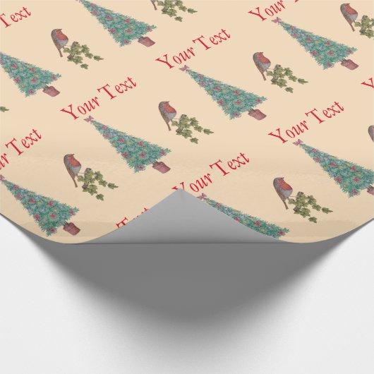 gevelde kerstboomboom robin ivy bladeren seizoensg cadeaupapier (Hoek)