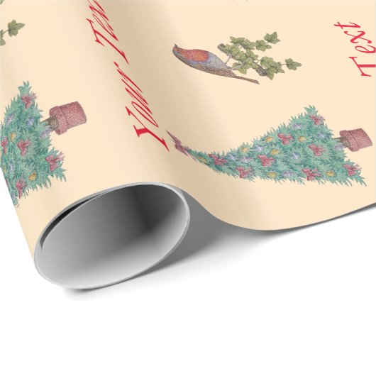 gevelde kerstboomboom robin ivy bladeren seizoensg cadeaupapier (Rol Hoek)