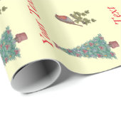 gevelde kerstboomboom robin ivy bladeren seizoensg cadeaupapier (Rol Hoek)