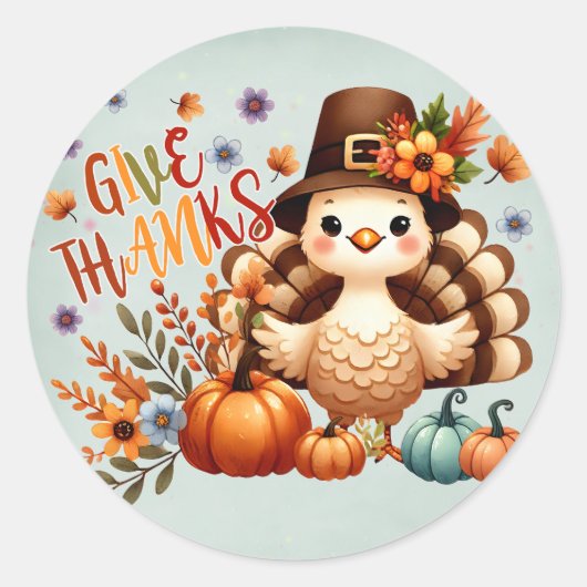Geven van Bedankt - Schattigee Turkije Thanksgivin Ronde Sticker (Voorkant)