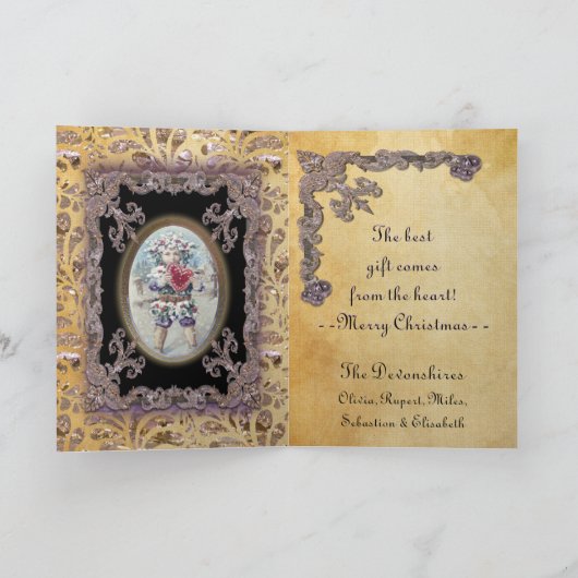 Gevend Victoriaans Hart Feestdagen Kaart (Binnen)