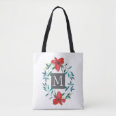 geverfd ontwerp van rode bloem met monogram tote bag (Voorkant)