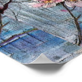 geverfde blauwe vogels en bloemen faux poster (Hoek)