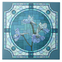Geverfde bloemen, blauwe iris (gekleurd glas)