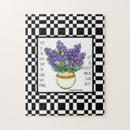 Geverfde bloemen, psalm 118:24, dambord achteraan legpuzzel