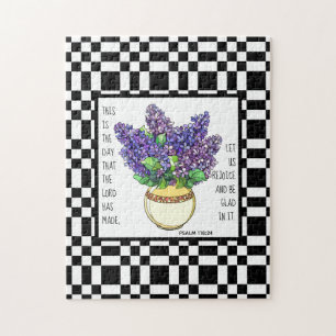 Geverfde bloemen, psalm 118:24, dambord achteraan legpuzzel