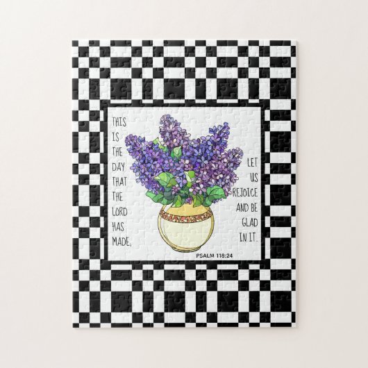 Geverfde bloemen, psalm 118:24, dambord achteraan legpuzzel (Verticaal)