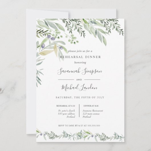 Geverfde olijven en bladeren groene repetitie kaart (Voorkant)