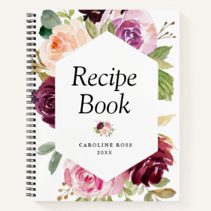 geverfde paars en perzikbloemen Recipe Book Notitieboek